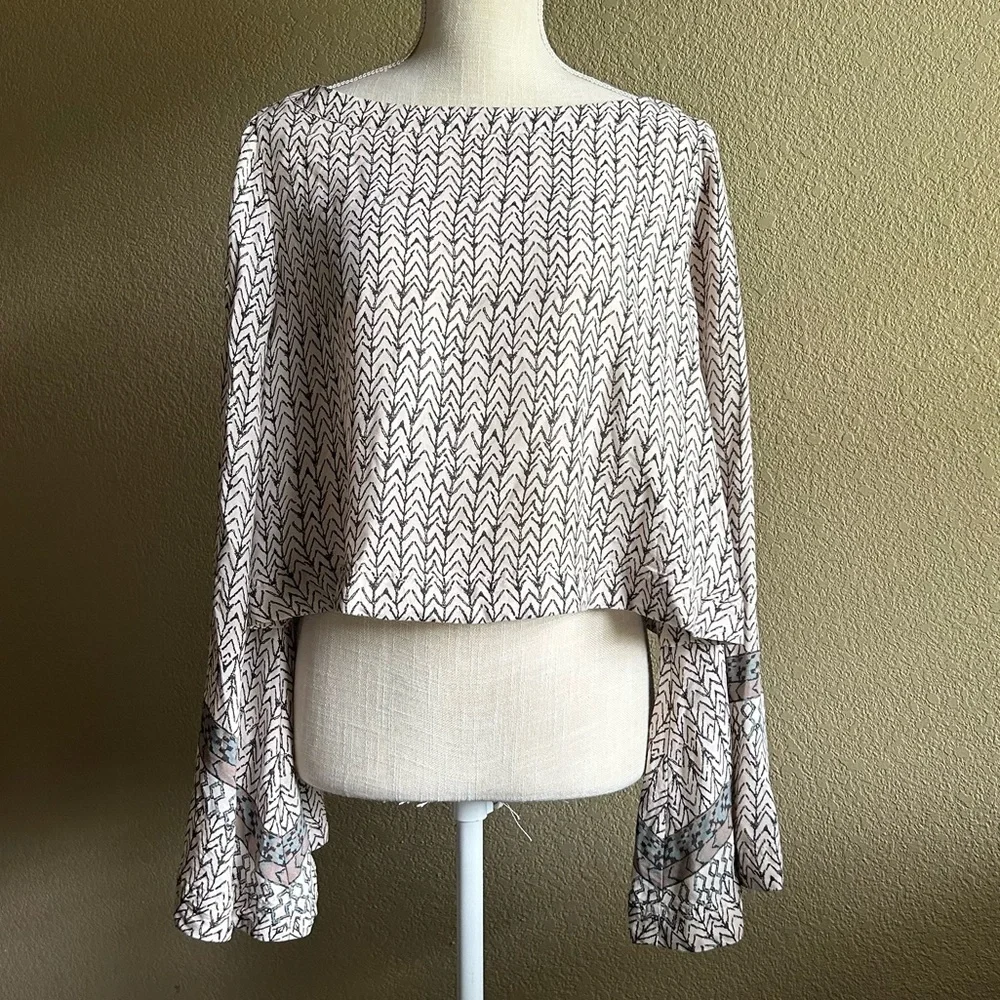 Free People Boho Bell Sleeve Crop Top Western